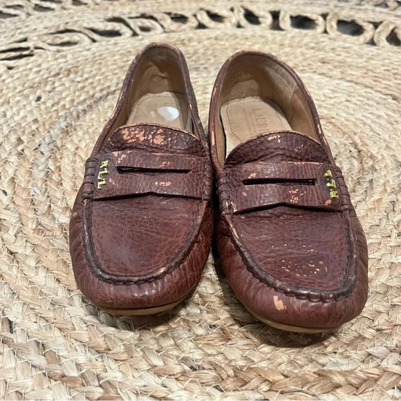 LRL Ralph Lauren Belen Penny Loafers Brown Leather Moc Round Toe Shoes 6 B - Picture 3 of 5